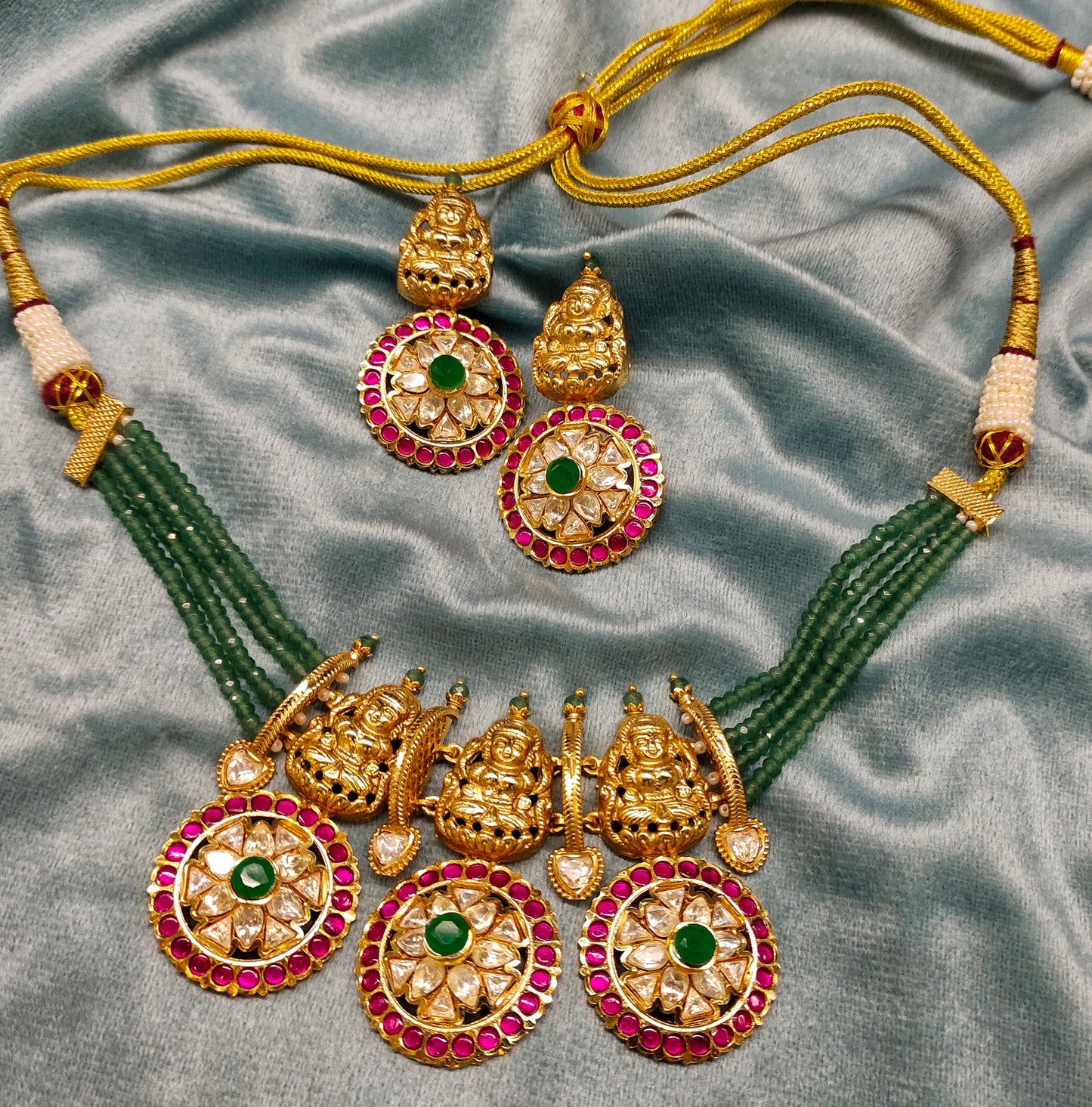 NAKSHI NECKSET WITH GREEN BEADS