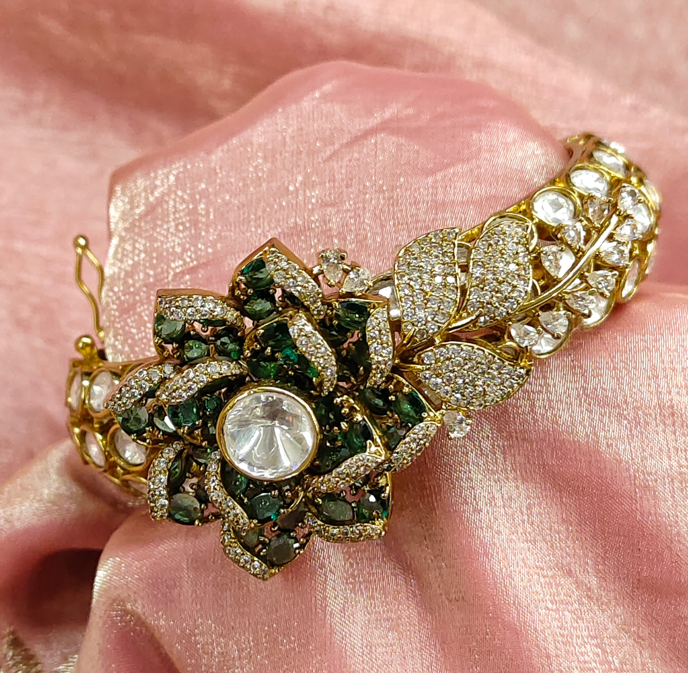 VICTORIAN MOISSANITE KADA BANGLE (BRACELET) WITH ROSE DESIGN