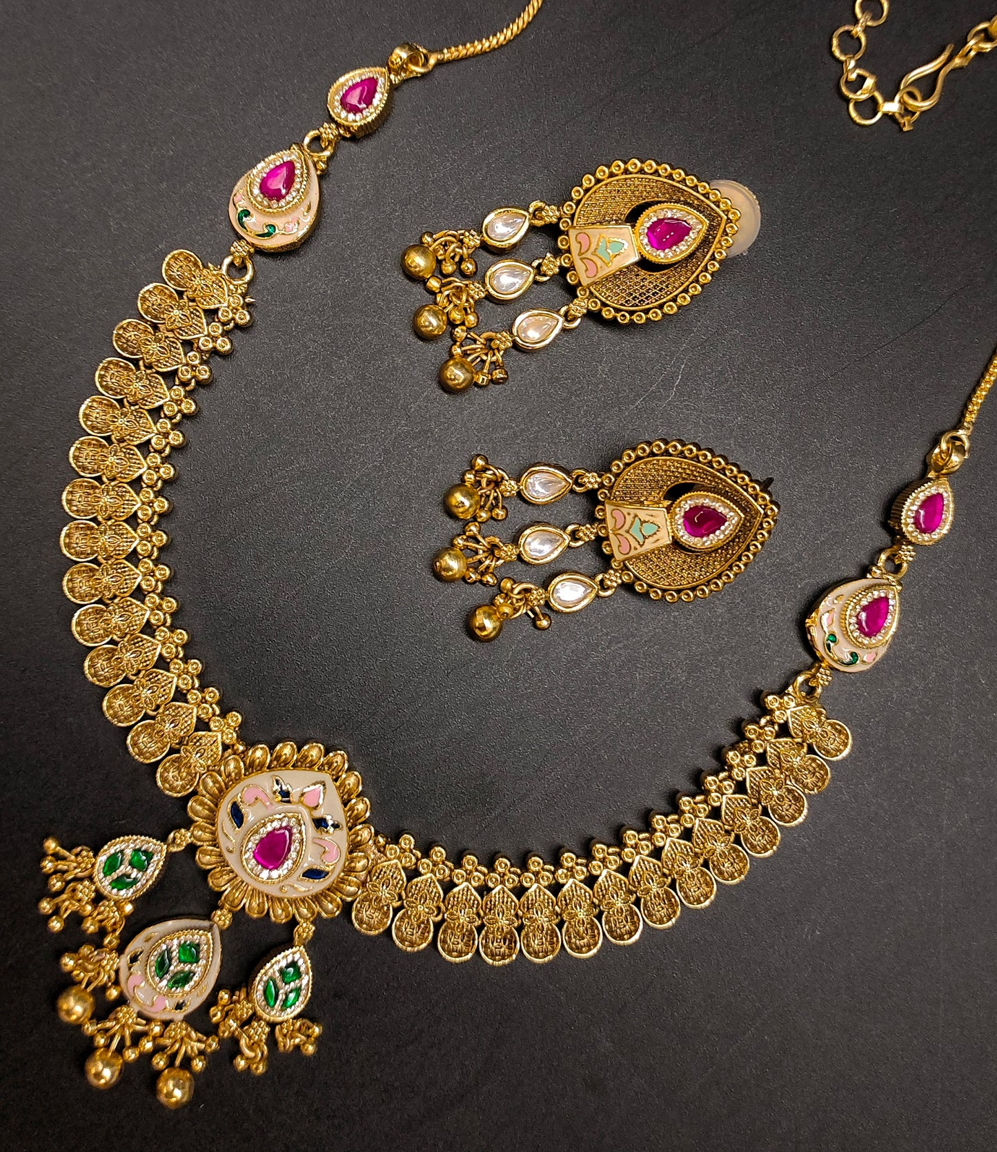 ANTIK JADAU MEENA NECKSET