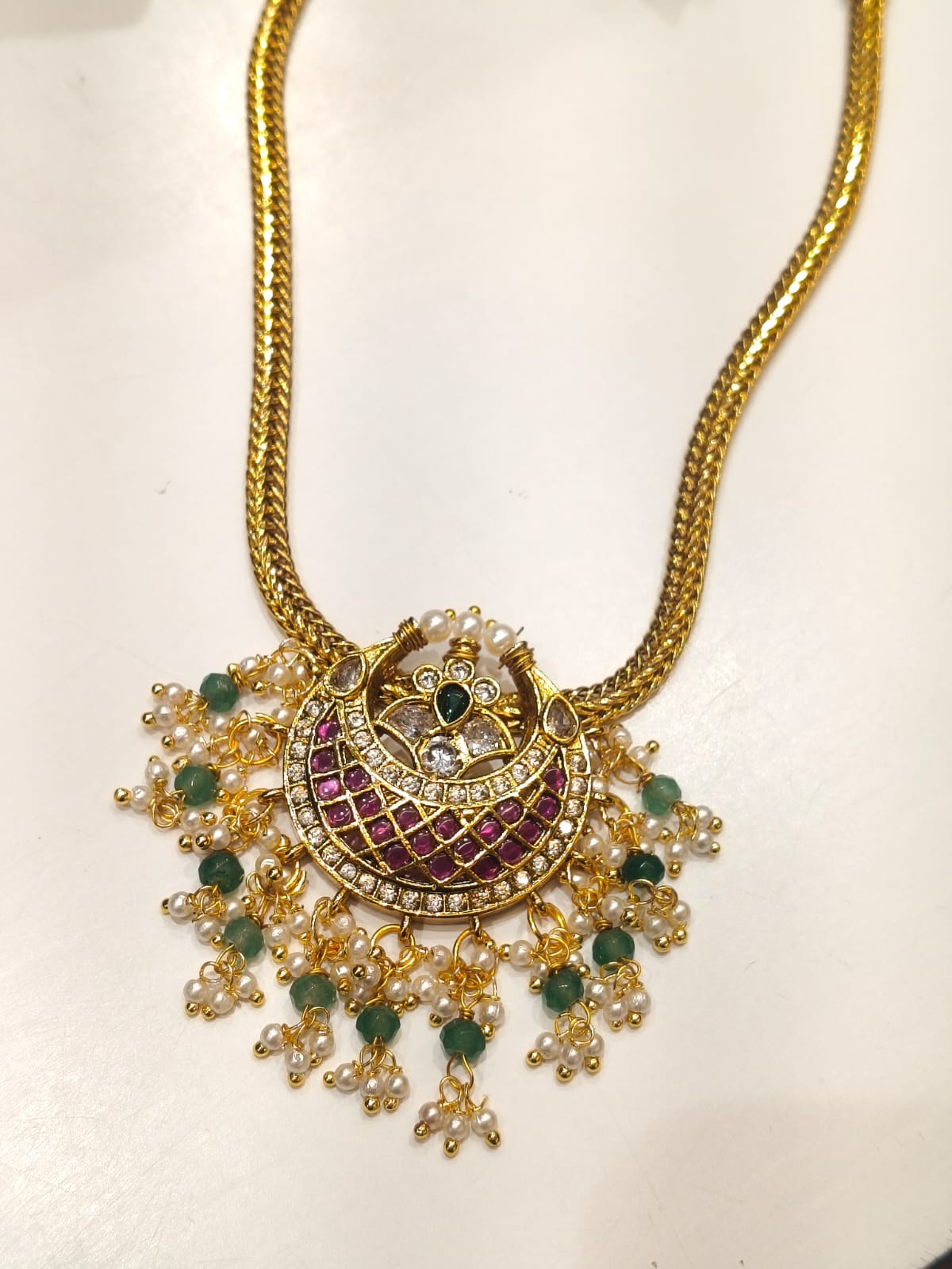 CHANDBALI RUBY PEARL EMERALD GOLD NECKSET