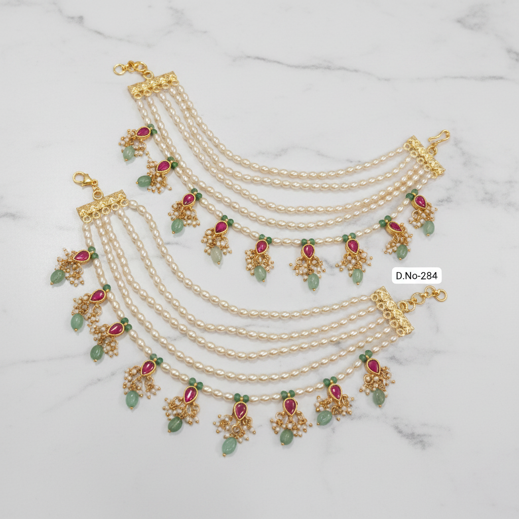 D.No-284 Kundan Pearl Ear Chains Premium Catalog