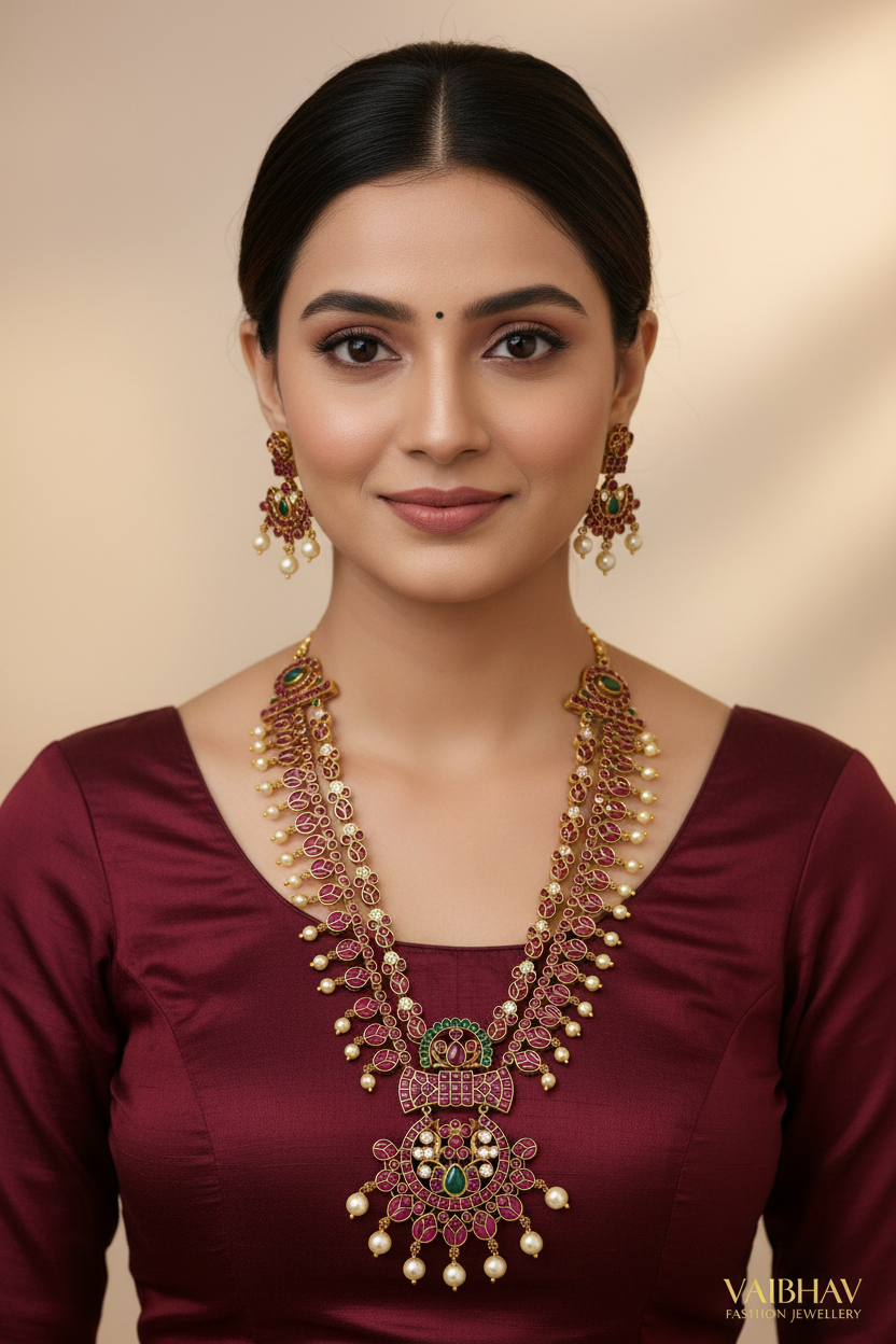 Kempu 2 Layer Neckset - Model Shot