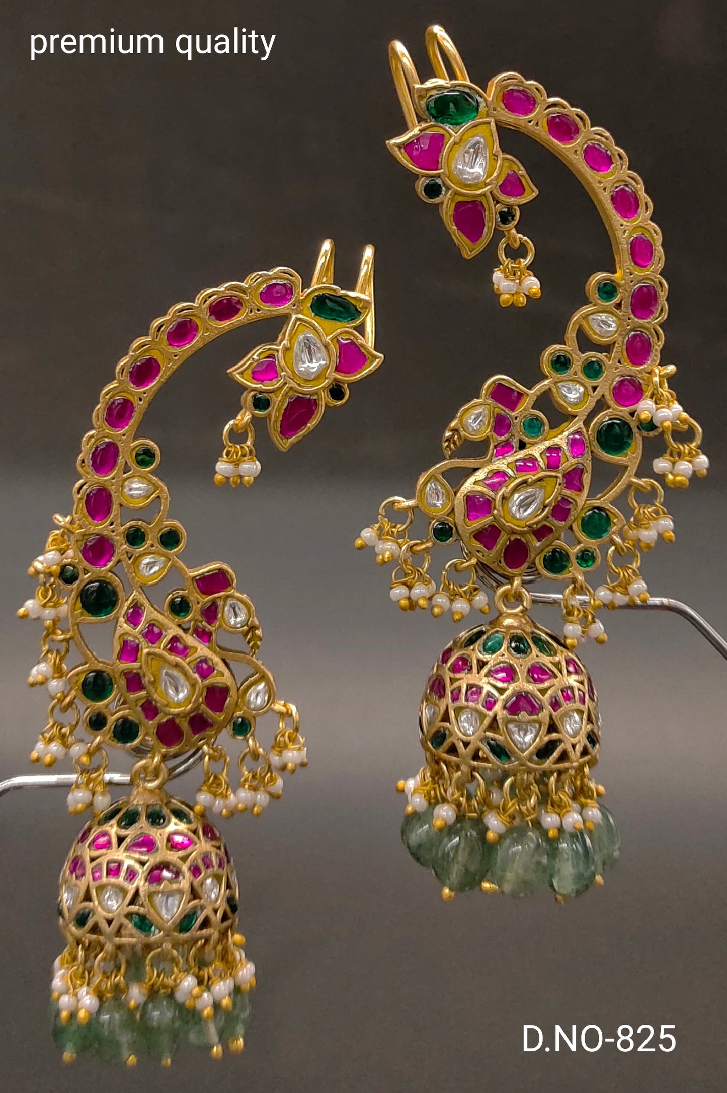JADAU FULL EARINGS WITH PEACOCK AND FLOWER DESIGN