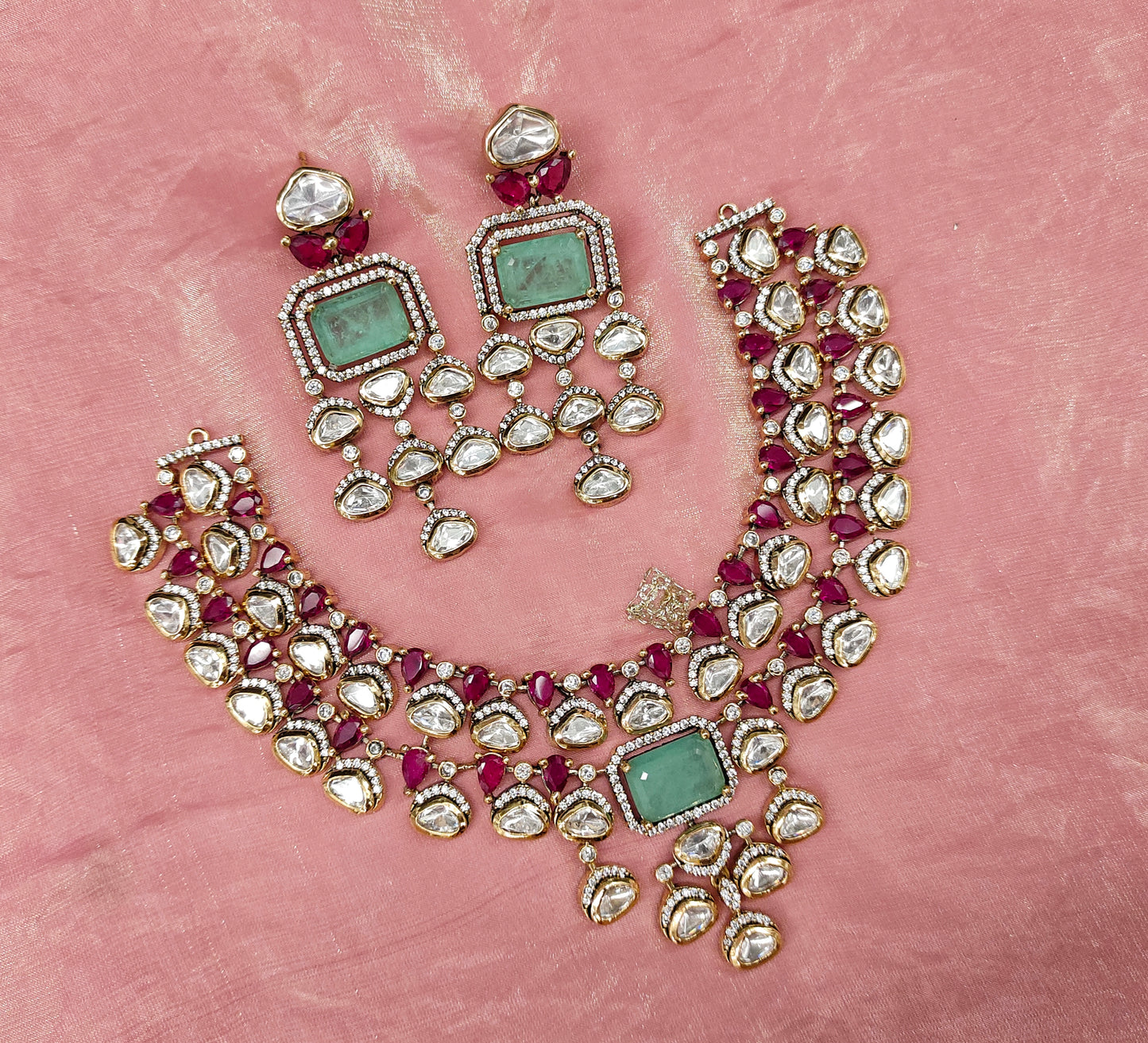 VICTORIAN MOISSANITE NECKSET WITH RUBY STONES