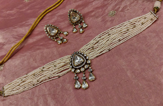 VICTORIAN MOISSANITE PEARLS CHOCKER