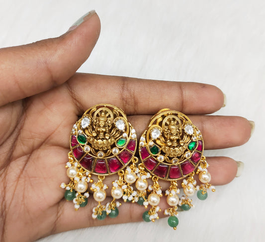 LAXMI JADAU STUDS HANGING DOWN WITH PEARLS
