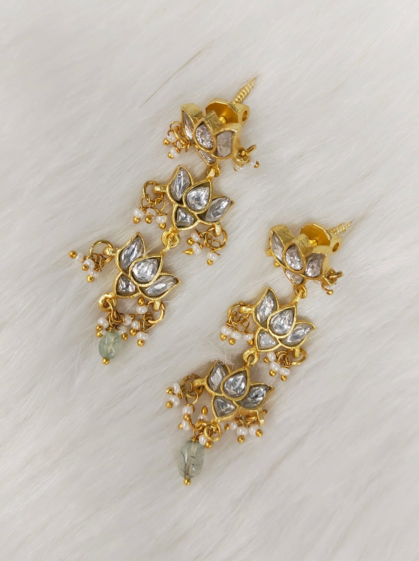 WHITE JADAU LOTUS EARINGS