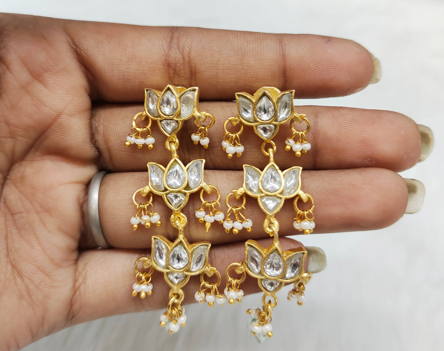 WHITE JADAU LOTUS EARINGS