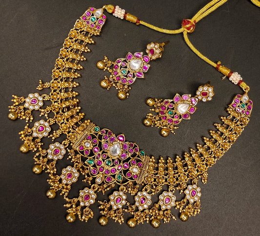 NAKSHI KEMPU JADAU NECKSET