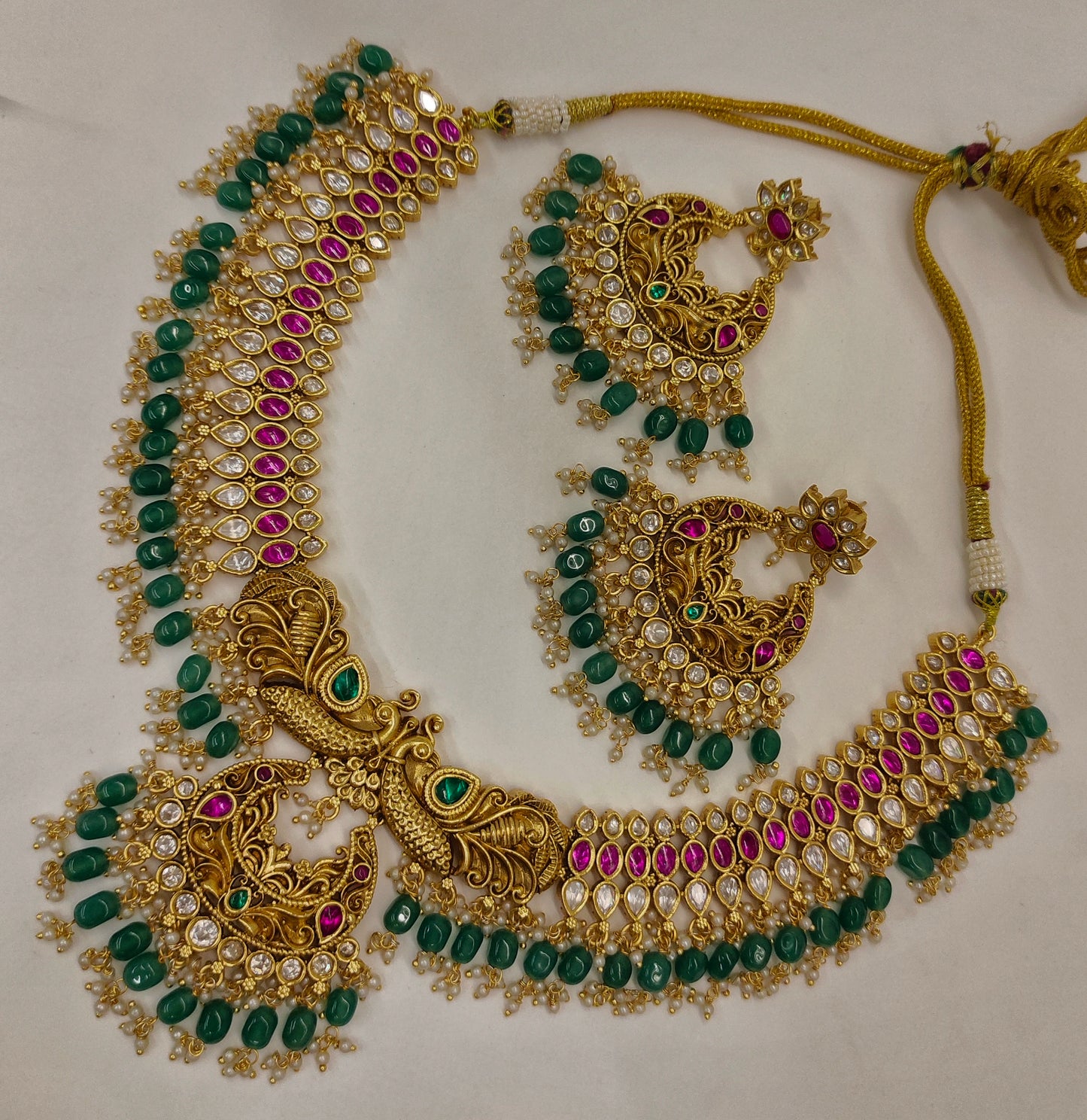 Jadau Neckset with Pearl Accents & Matching Earrings
