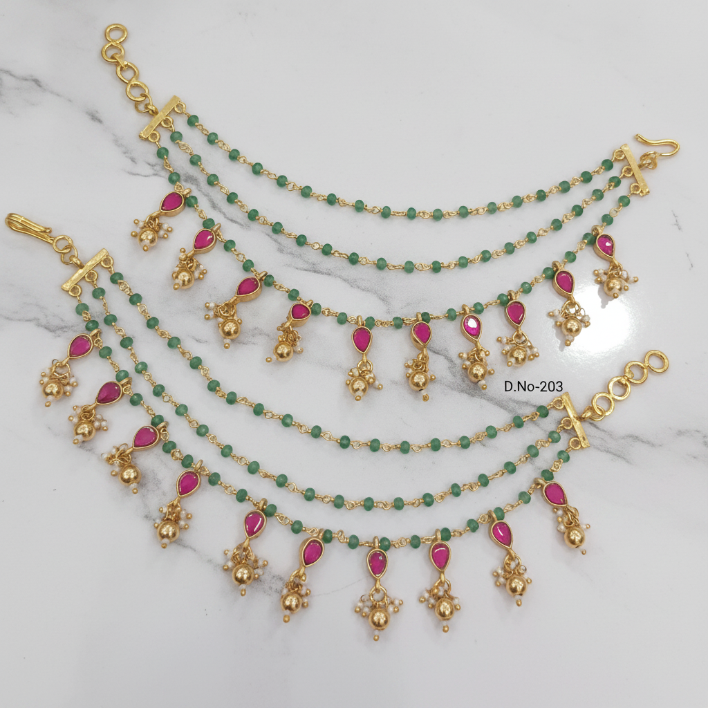 D.No-203 Green Bead Ruby Ear Chains Premium Catalog
