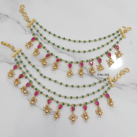 D.No-203 Green Bead Ruby Ear Chains Premium Catalog