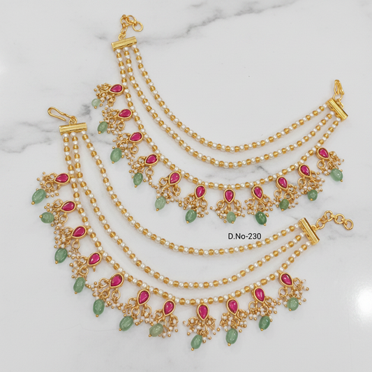 D.No-230 Gold Pearl Ruby Jade Ear Chains Premium Catalog