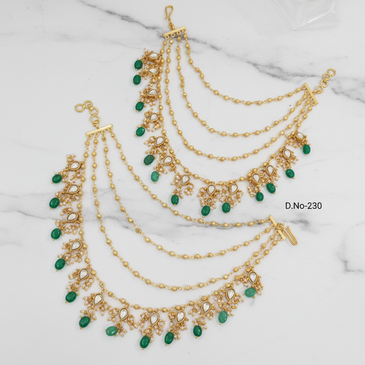 D.No-230 Polki Kundan Emerald Ear Chains Premium Catalog