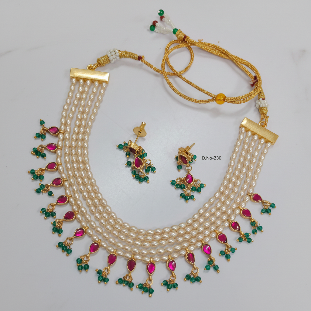 D.No-230 Swarovski Rice Pearl Choker Set Premium Catalog