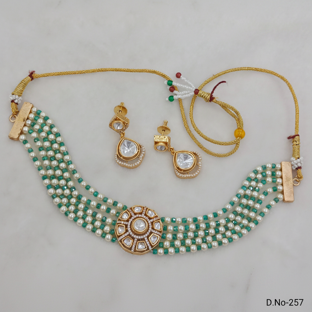 D.No-257 Moissanite Choker Necklace Set Premium Catalog