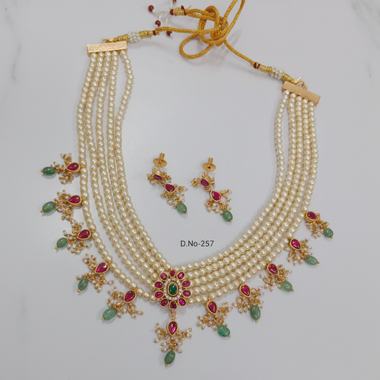 D.No-257 Pearl Choker Kundan Necklace Set Premium Catalog
