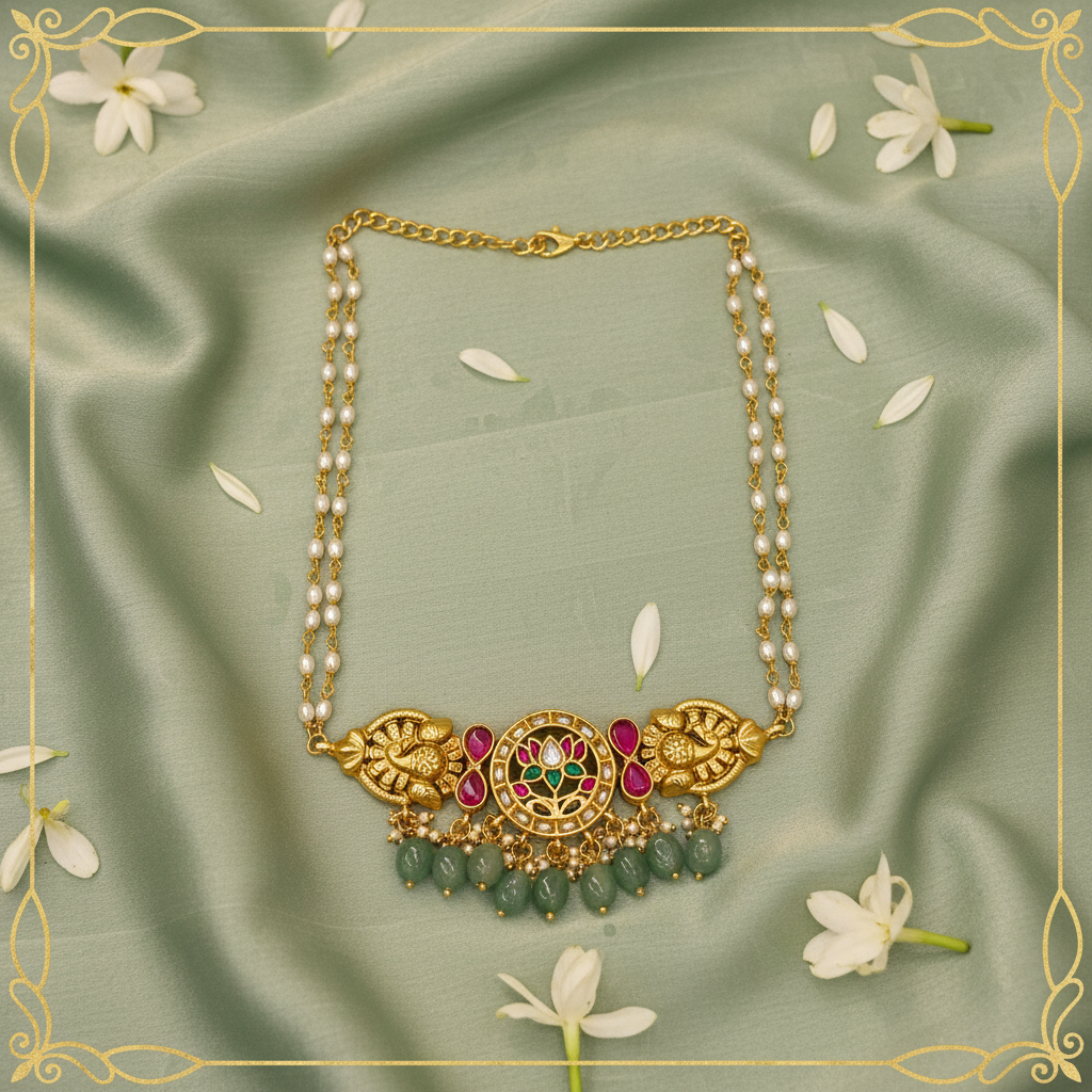 Jadau Mini Choker — Temple Pearl Bead — Luxury Editorial