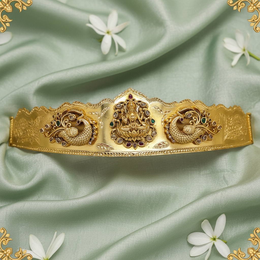 Temple Gold Vaddanam Waistbelt — Lakshmi Makara — Luxury Editorial