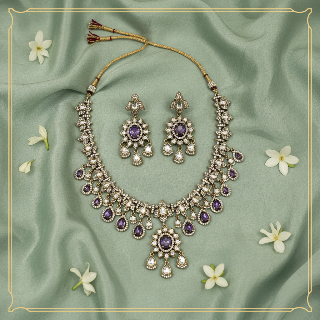 Victorian Moissanite Neckset — Amethyst Fringe — Luxury Editorial