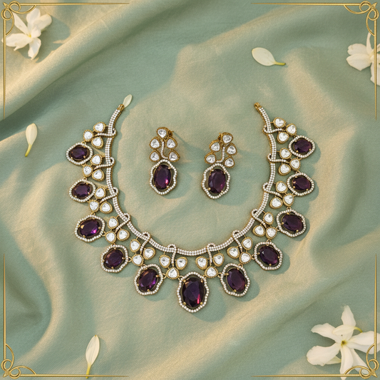 Victorian Moissanite Neckset — Amethyst Purple — Luxury Editorial