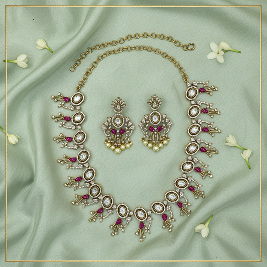 Victorian Moissanite Short Neckset — Ruby Pink — Luxury Editorial